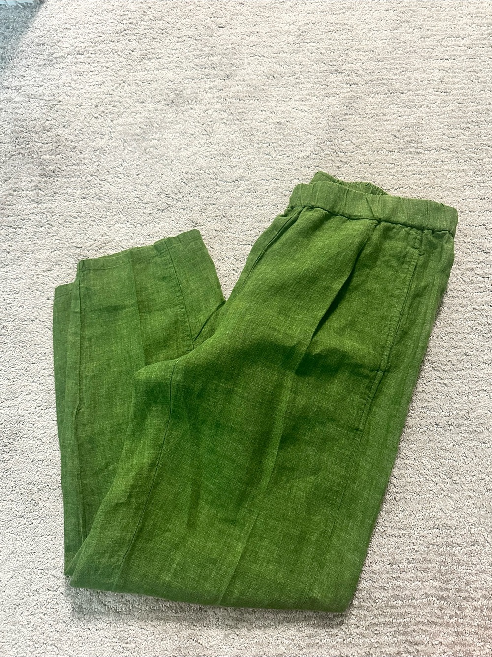 Eileen Fisher Green Linen Délavé Lantern Pant